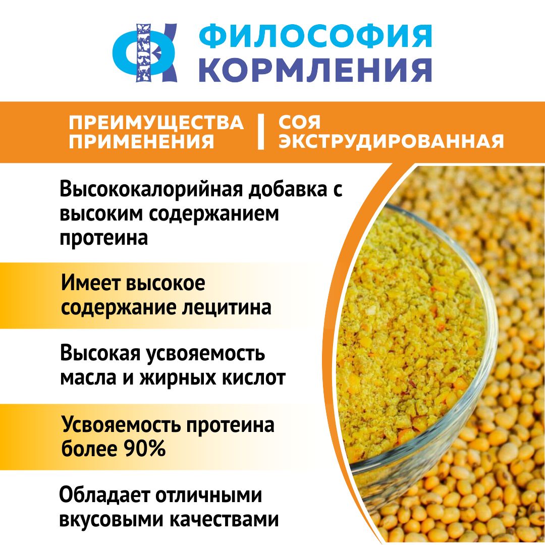 Белковая кормовая добавка в комбикорм для свиней, коров, кур, бройлеров, индеек. Соя экструдированная полножирная. РОСАГРОКОРМ. 1 кг