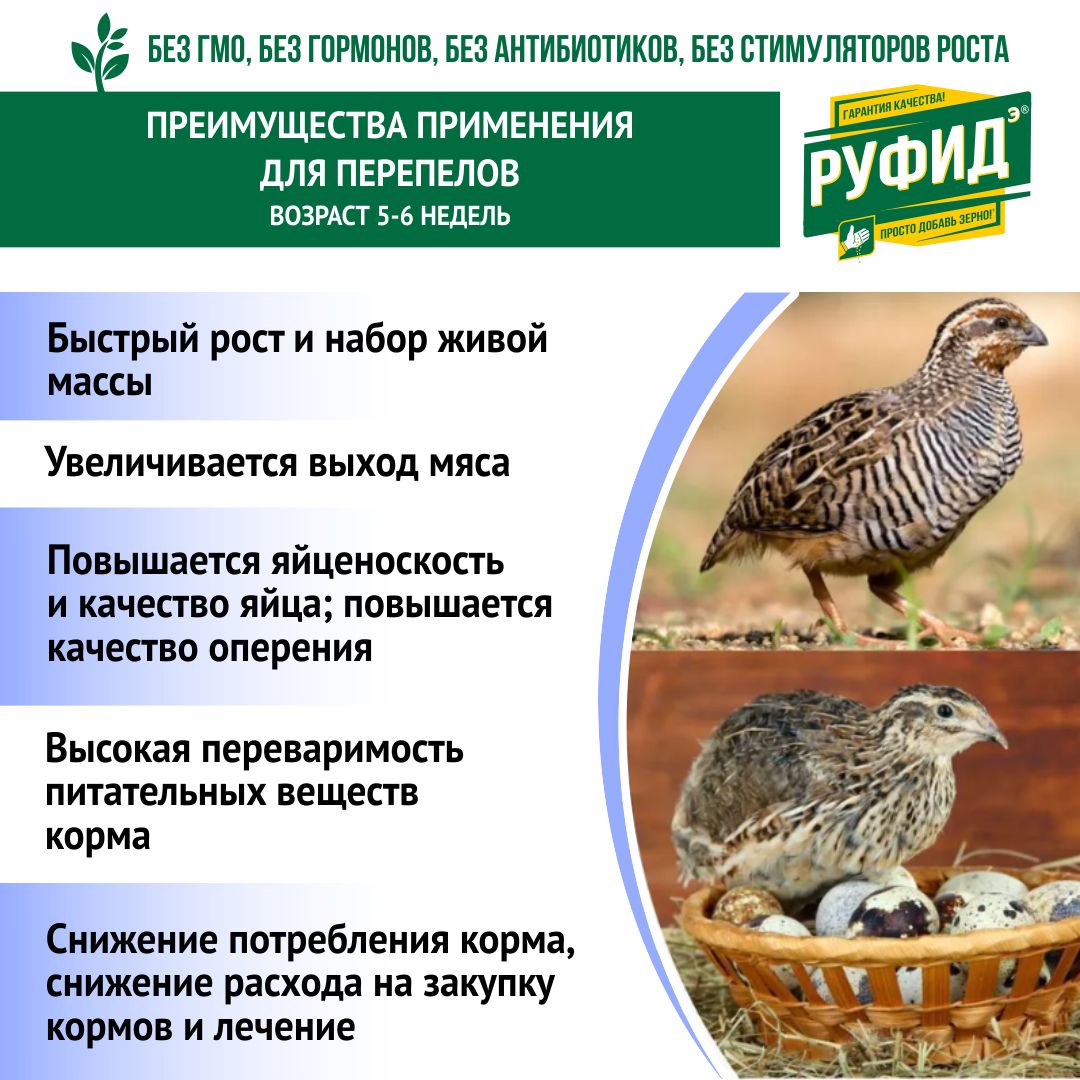 Витамины для птиц. Добавка в комбикорм. Корм перепелят, перепелов 5-6 недель. БВМК РУФИДэ. РОСАГРОКОРМ. 1,4 кг