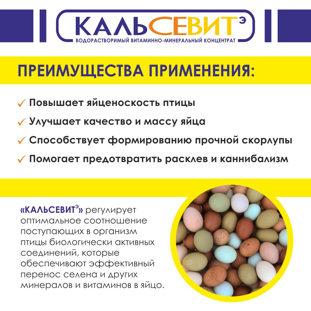 Витамины для птиц. Кормовая добавка для кур несушек, бройлеров, уток, гусей, индеек, перепелов Кальсевит Э. РОСАГРОКОРМ., 30 гр