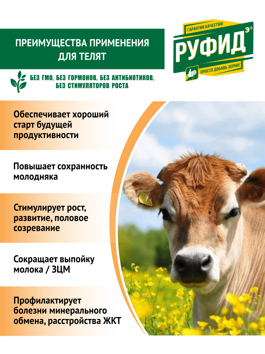 Кормовая добавка в комбикорм для телят 14-180 дней. БВМК РУФИДЭ. 10 кг