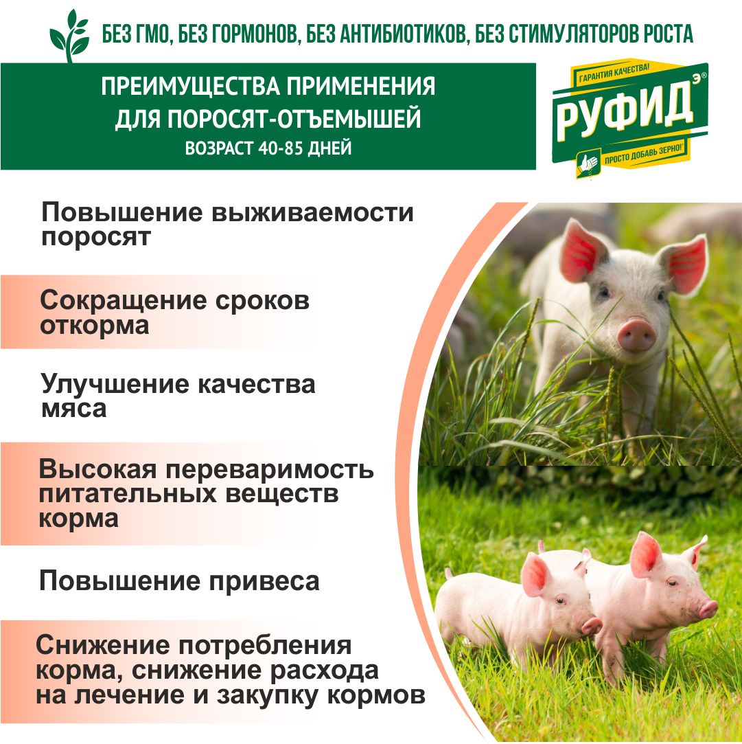 Витамины для свиней. Добавка в комбикорм. Корм для поросят-отъёмышей с 40 по 85 день. БВМК РУФИДэ. РОСАГРОКОРМ. 10 кг