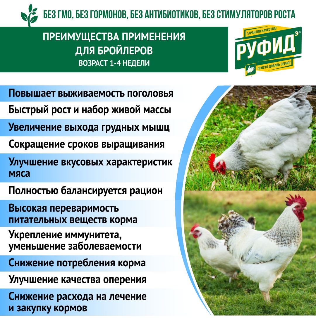 Витамины для птиц. Добавка в комбикорм. Корм цыплят, бройлеров 1-4 недели. БВМК РУФИДэ. РОСАГРОКОРМ. 1,4 кг.